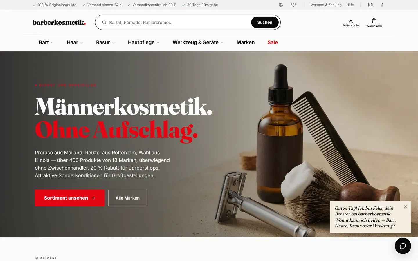 The Barberkosmetik home page as it ships today