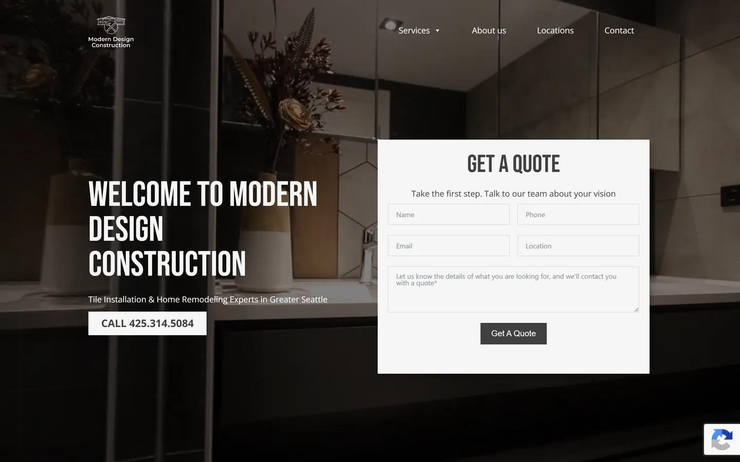 The Modern D Construction home page as it ships today