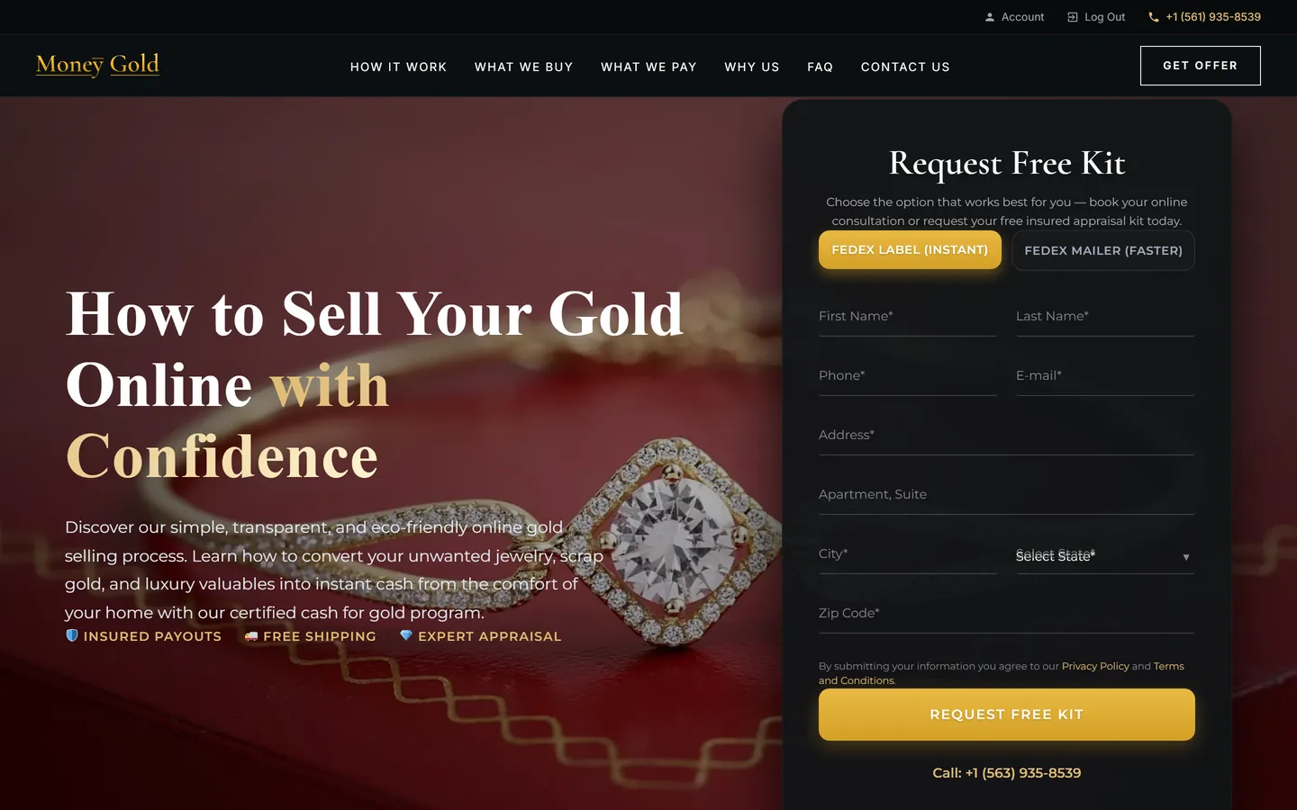 Money Gold request a free kit page