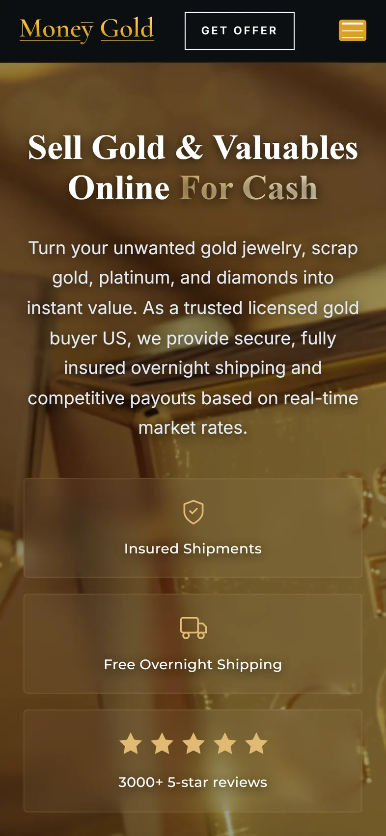 The Money Gold home page on a phone