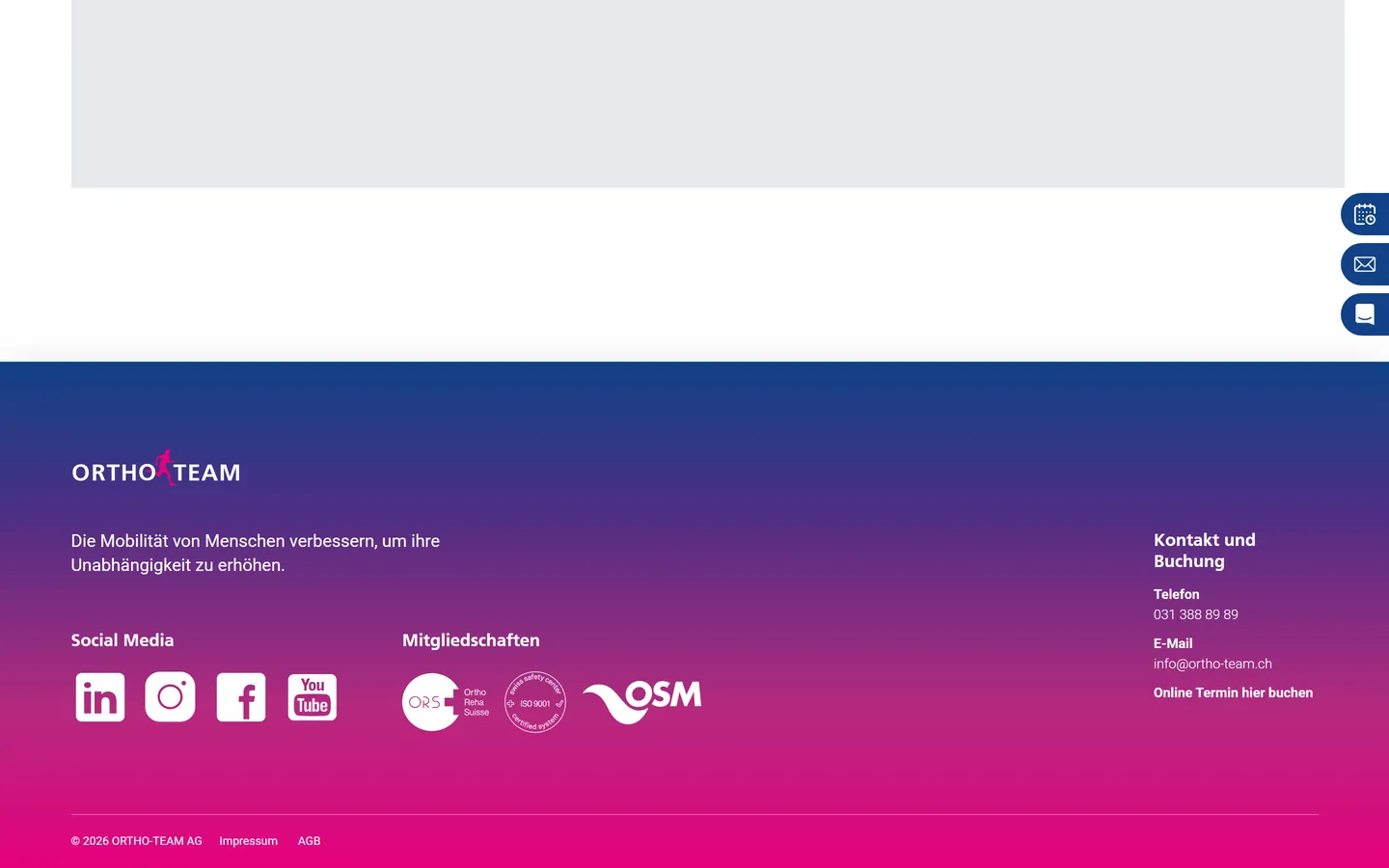 The bottom of the ORTHO-TEAM configurator page with the site footer