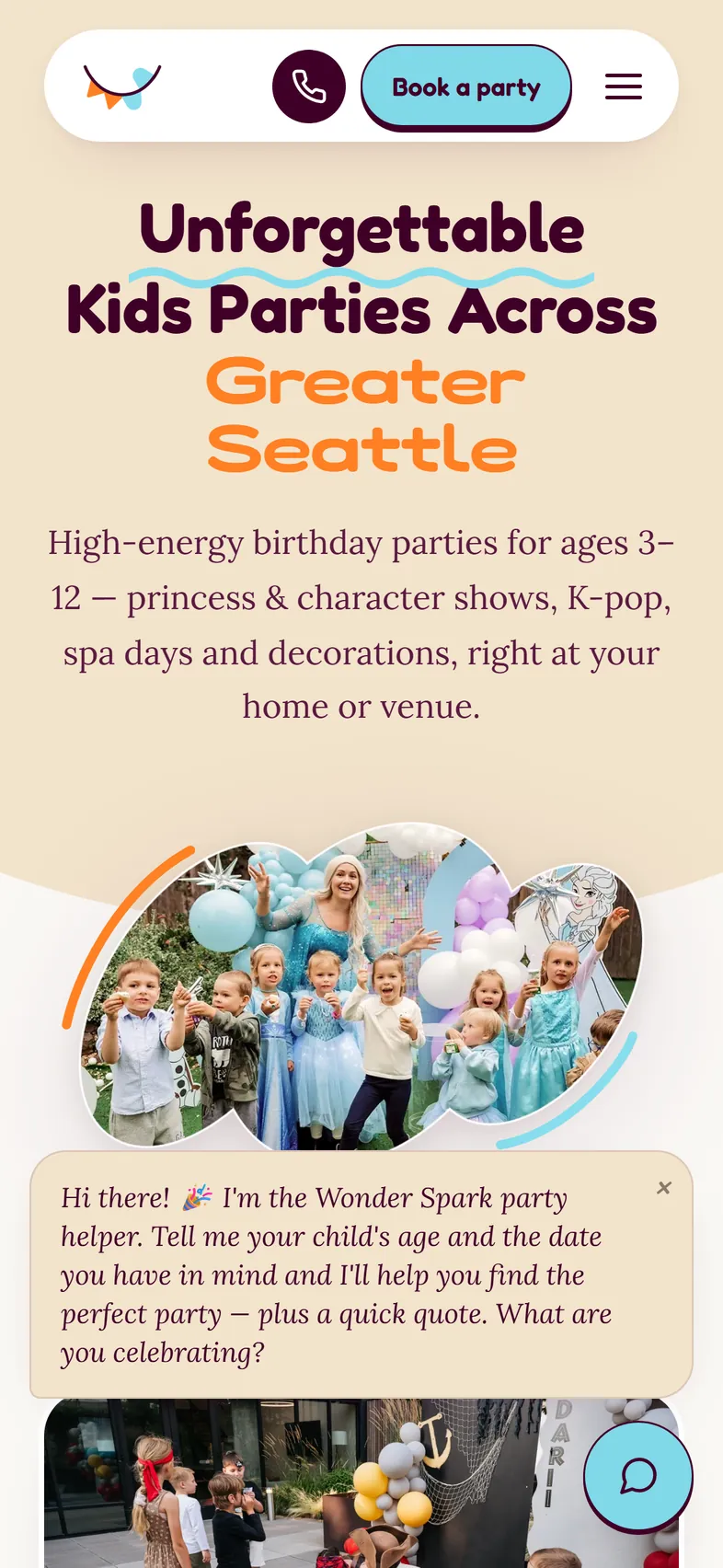 The Wonder Spark home page on a phone