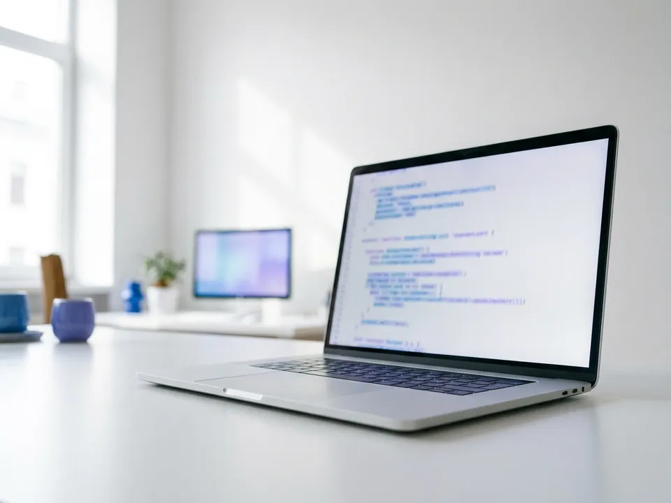 Code open on a laptop at the studio workstation